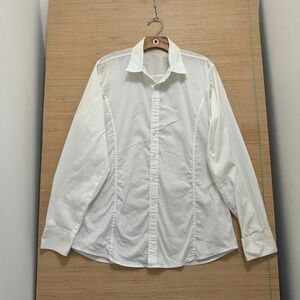 H2H Mens Slim Fit Button Down Shirt White Long Sleeve Collared Large EU 50